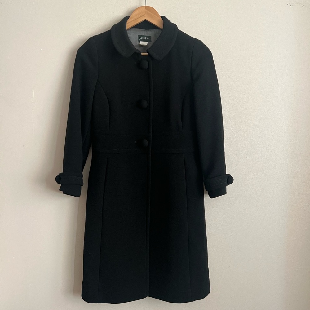 J Crew Black Lady Day Coat Thinsulate Italian Wool Double Cloth 94% Wool size 0
